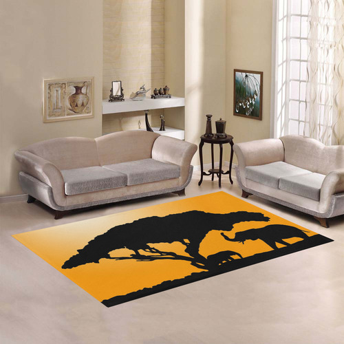 African Elephants Sunset Silhouette Area Rug7'x5'