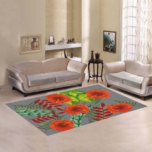 Tropical Floral Hibiscus Aloha Red Area Rug7'x5'