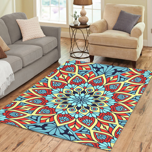 Red Yellow Blue Floral Mandala Area Rug7'x5'