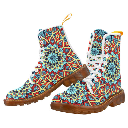 Red Yellow Blue Floral Mandala Martin Boots For Women Model 1203H