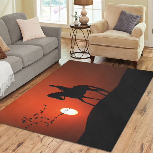Sunset Silhouette Horse Ride Area Rug7'x5'