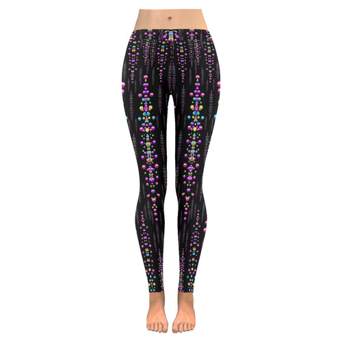 rainbow asteroid pearls in the wonderful night Women's Low Rise Leggings (Invisible Stitch) (Model L05)