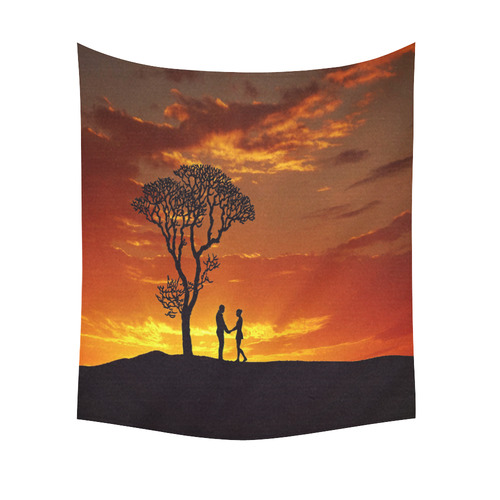 Lovers Sunset Silhouette Cotton Linen Wall Tapestry 51"x 60"