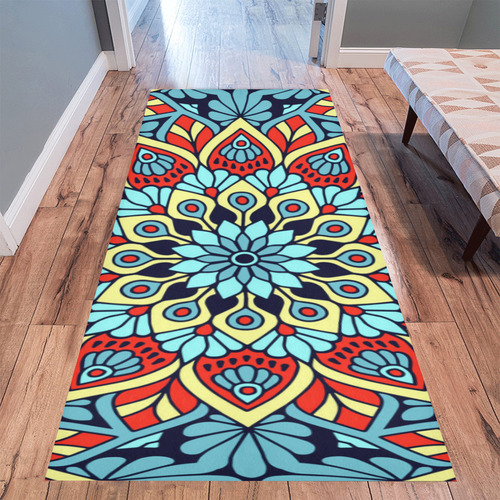 Red Yellow Blue Floral Mandala Area Rug 9'6''x3'3''