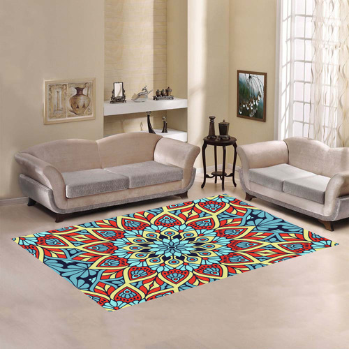 Red Yellow Blue Floral Mandala Area Rug7'x5'