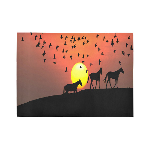 Sunset Silhouette Horses Area Rug7'x5'