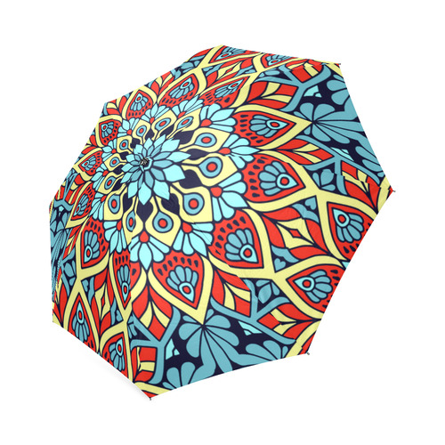 Red Yellow Blue Floral Mandala Foldable Umbrella (Model U01)