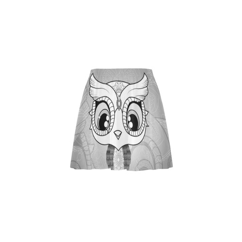 Cute owl, mandala design black and white Mini Skating Skirt (Model D36)