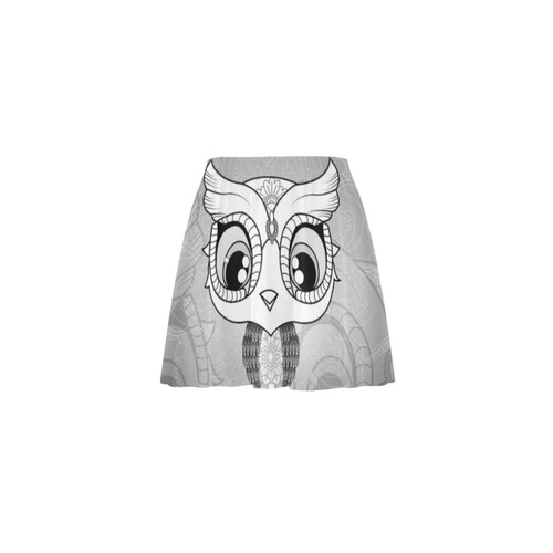 Cute owl, mandala design black and white Mini Skating Skirt (Model D36)