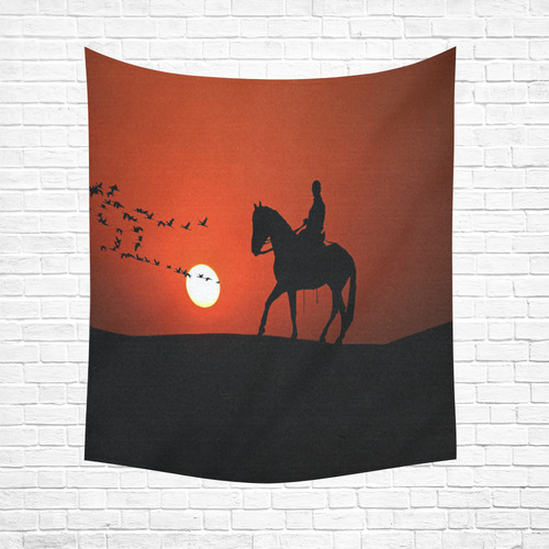 Sunset Silhouette Horse Ride Cotton Linen Wall Tapestry 51"x 60"