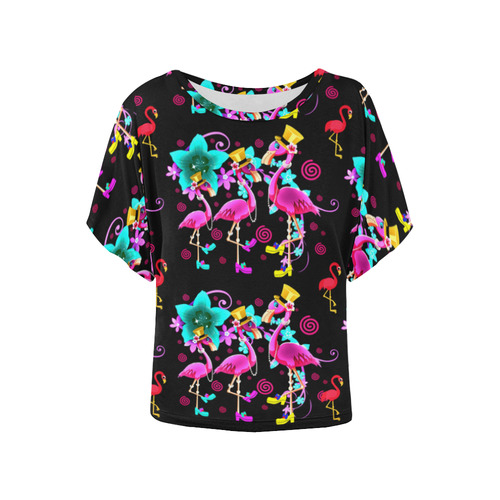 Fashionista pink flamingo gals Women's Batwing-Sleeved Blouse T shirt (Model T44)