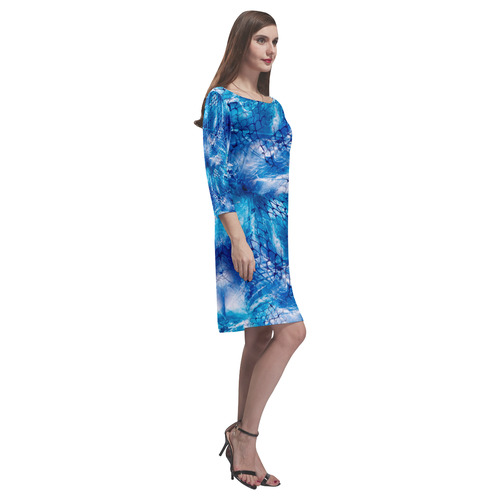 Nautical Ocean Beach Blue Net Print Rhea Loose Round Neck Dress(Model D22)