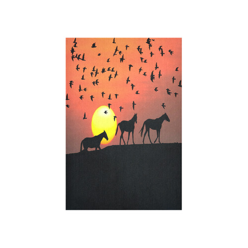 Sunset Silhouette Horses Cotton Linen Wall Tapestry 40"x 60"