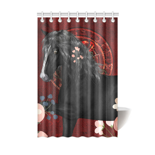 Black horse with flowers Shower Curtain 48"x72"