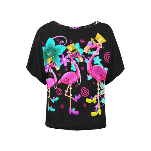 Fashionista pink flamingo gals 2 Women's Batwing-Sleeved Blouse T shirt (Model T44)
