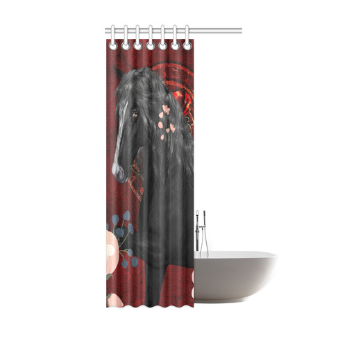 Black horse with flowers Shower Curtain 36"x72"