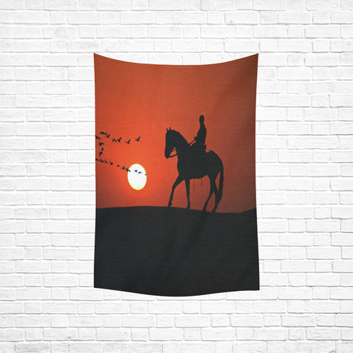 Sunset Silhouette Horse Ride Cotton Linen Wall Tapestry 40"x 60"