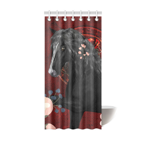 Black horse with flowers Shower Curtain 36"x72"