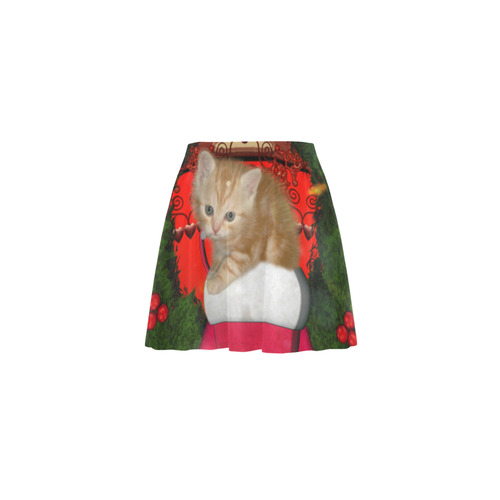 Christmas, funny kitten with gifts Mini Skating Skirt (Model D36)