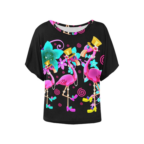 Fashionista pink flamingo gals 2 Women's Batwing-Sleeved Blouse T shirt (Model T44)