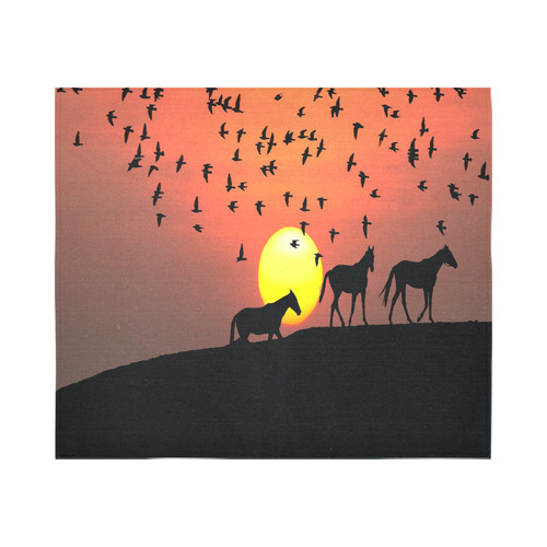 Sunset Silhouette Horses Cotton Linen Wall Tapestry 60"x 51"