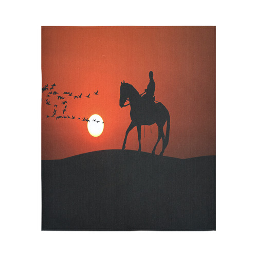 Sunset Silhouette Horse Ride Cotton Linen Wall Tapestry 51"x 60"