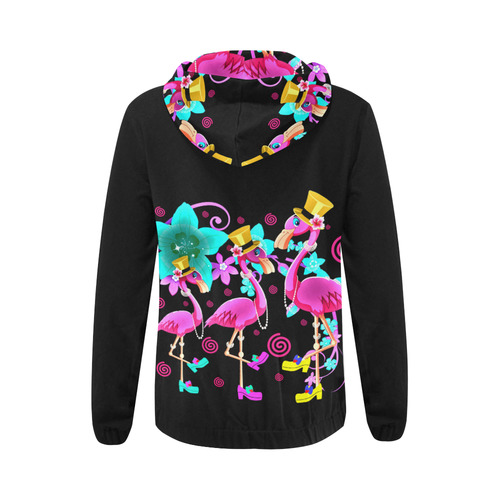 Fashionista pink flamingo gals 2 All Over Print Full Zip Hoodie for Women (Model H14)
