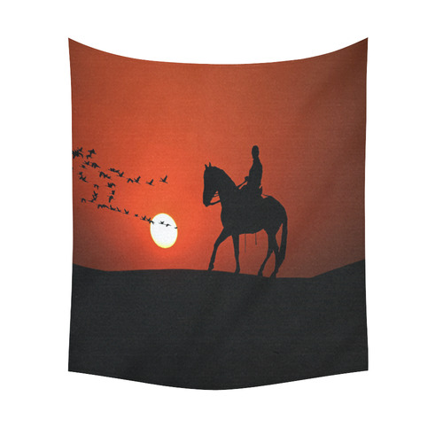 Sunset Silhouette Horse Ride Cotton Linen Wall Tapestry 51"x 60"