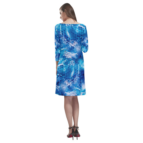 Nautical Ocean Beach Blue Net Print Rhea Loose Round Neck Dress(Model D22)
