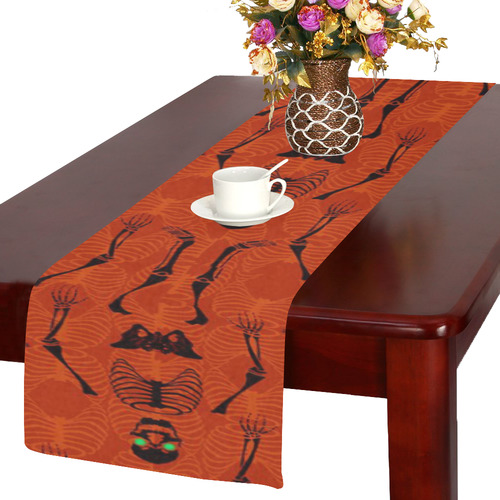 Black & Orange Skeletons Halloween Table Runner 14x72 inch