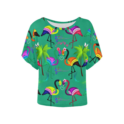 Flamingo party time Women's Batwing-Sleeved Blouse T shirt (Model T44)