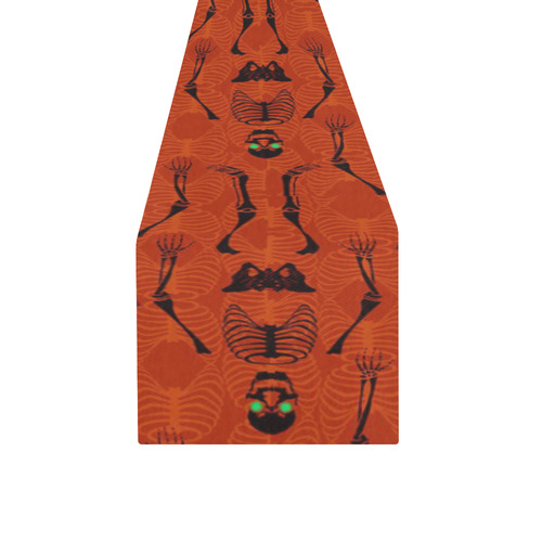 Black & Orange Skeletons Halloween Table Runner 14x72 inch