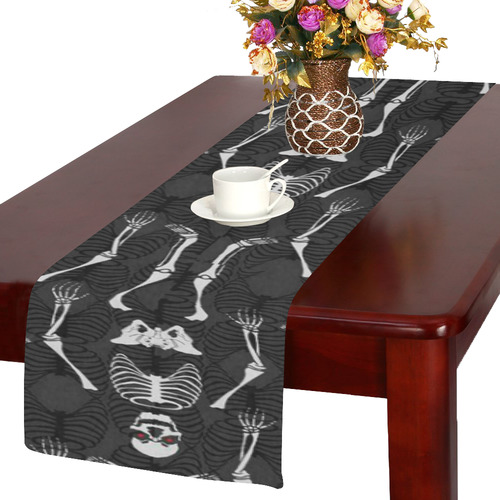 Black & White Skeletons Halloween Table Runner 14x72 inch