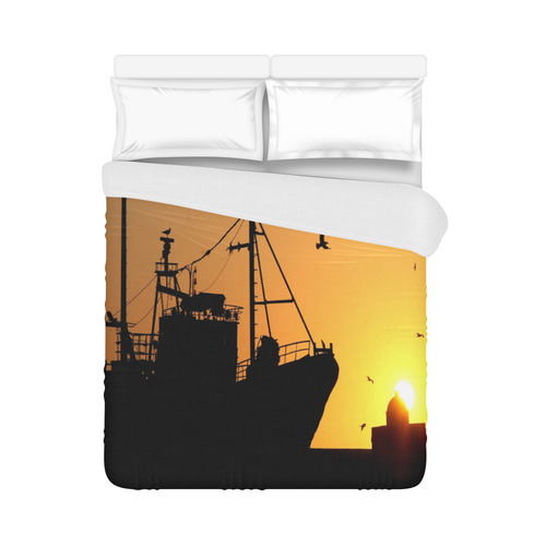 Ship At Sea Sunset Silhouette Duvet Cover 86"x70" ( All-over-print)