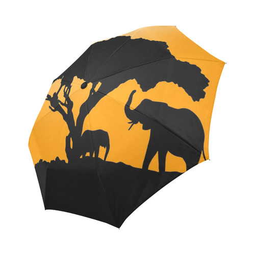 African Elephants Sunset Silhouette Auto-Foldable Umbrella (Model U04)