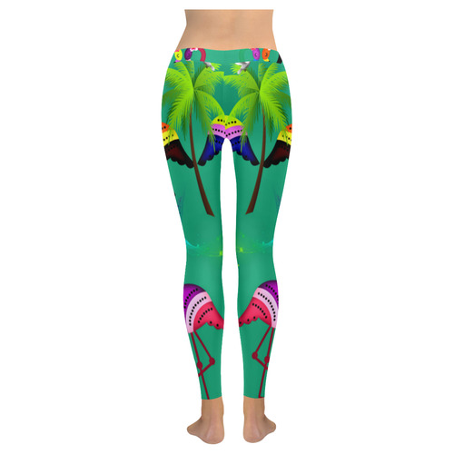 Flamingo Party Time Women's Low Rise Leggings (Invisible Stitch) (Model L05)