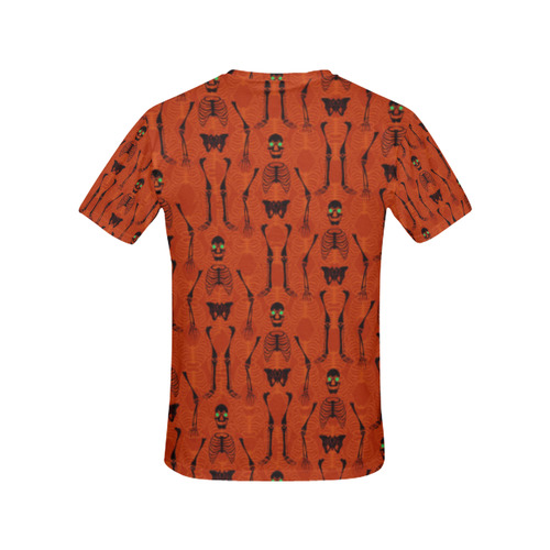 Black & Orange Skeletons All Over Print T-Shirt for Women (USA Size) (Model T40)
