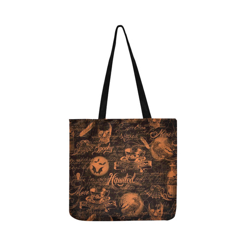 Reversible Black & Orange Haunted Halloween Reusable Shopping Bag Model 1660 (Two sides)