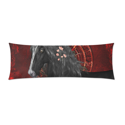 Black horse with flowers Custom Zippered Pillow Case 21"x60"(Two Sides)