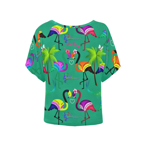 Flamingo party time Women's Batwing-Sleeved Blouse T shirt (Model T44)