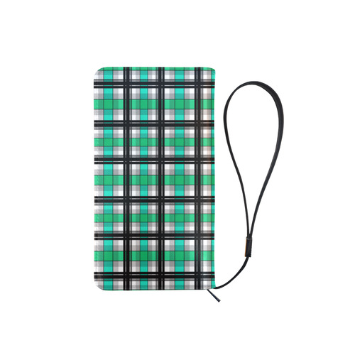 Plaid tartan green , Teal , black Men's Clutch Purse （Model 1638）