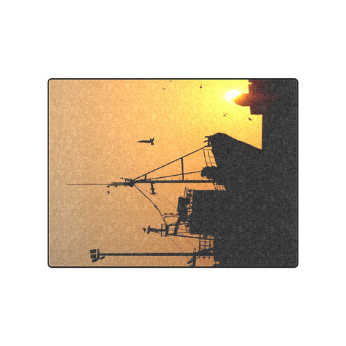 Ship At Sea Sunset Silhouette Blanket 50"x60"