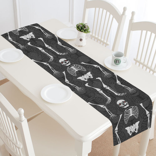 Black & White Skeletons Halloween Table Runner 14x72 inch