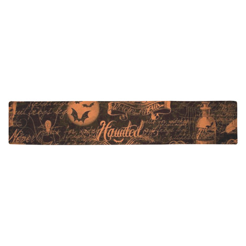 Black & Orange Haunted Halloween 2 Table Runner 14x72 inch