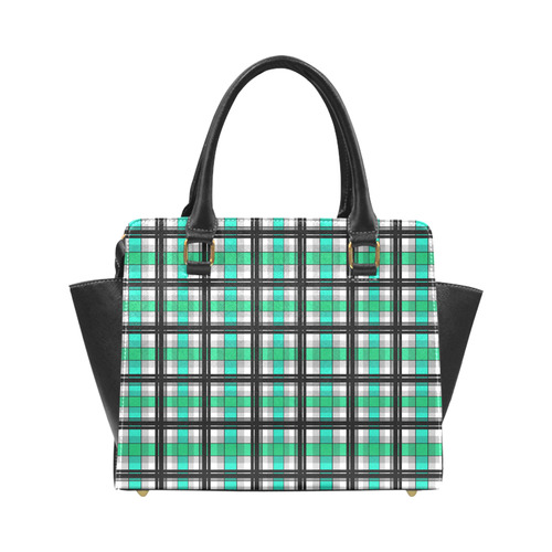 Plaid tartan green , Teal , black Rivet Shoulder Handbag (Model 1645)