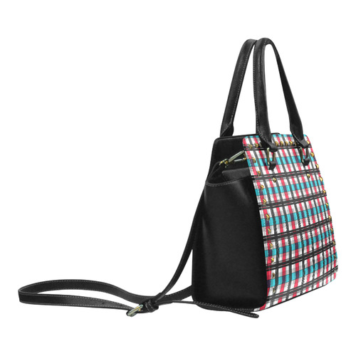 Plaid tartan red blue black Rivet Shoulder Handbag (Model 1645)