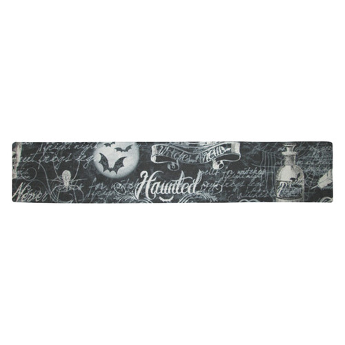 Black & White Haunted Halloween 2 Table Runner 14x72 inch