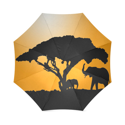 African Elephants Sunset Silhouette Foldable Umbrella (Model U01)