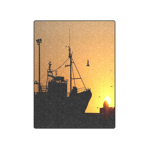 Ship At Sea Sunset Silhouette Blanket 50"x60"