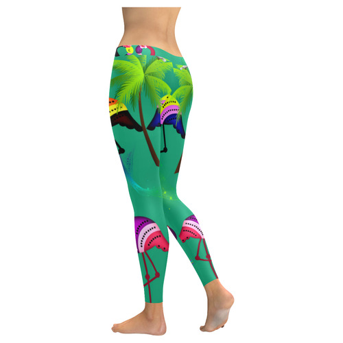 Flamingo Party Time Women's Low Rise Leggings (Invisible Stitch) (Model L05)